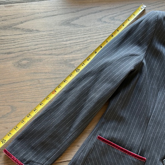 Bob Mackie Gray Pinstripe Blazer with Velvet Maroon Accents - Picture 7 of 9